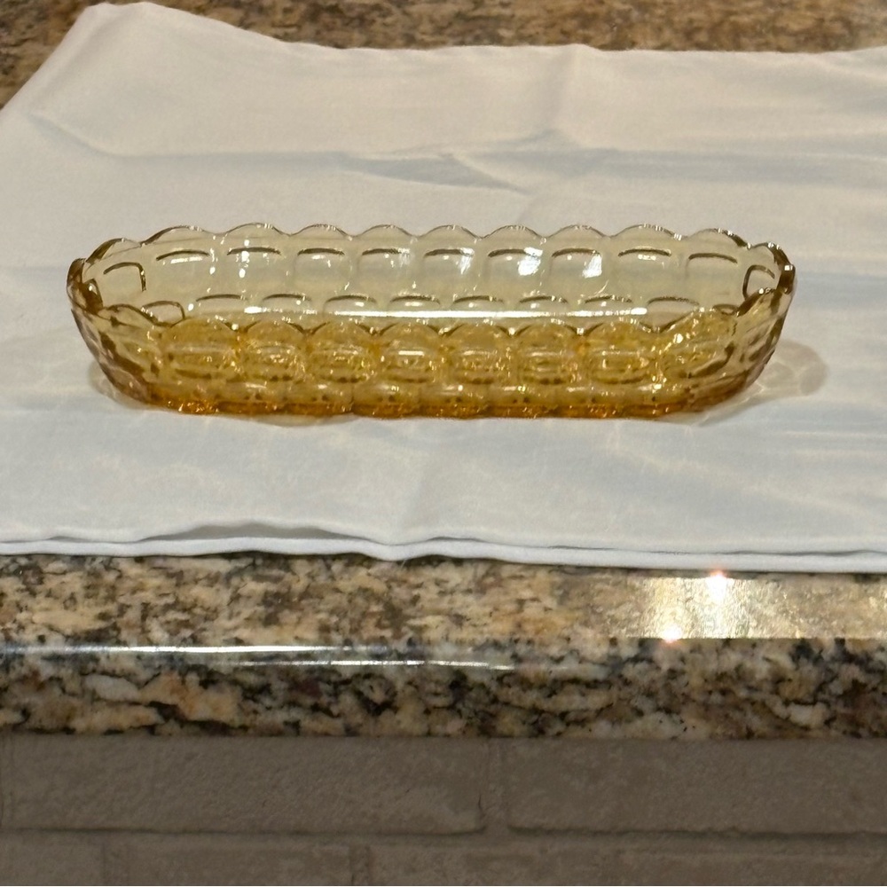 Federal Yorktown Gold Amber Glass Celery Relish Condiment Dish Vintage EUC